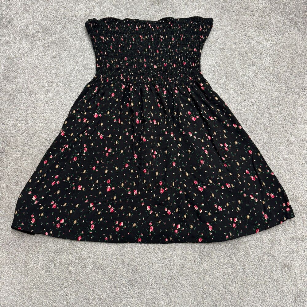 Just Quella Strapless Smocked Floral Viscose Mini Tube Sundress Women L Black